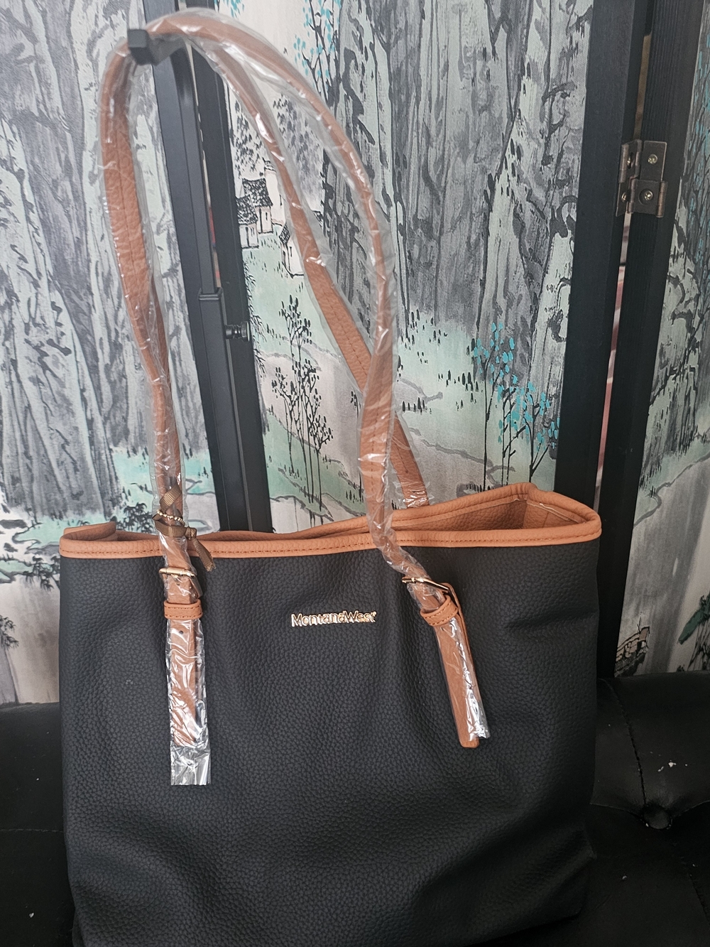Black and Tan Women's Tote Bag with Contrast Trim